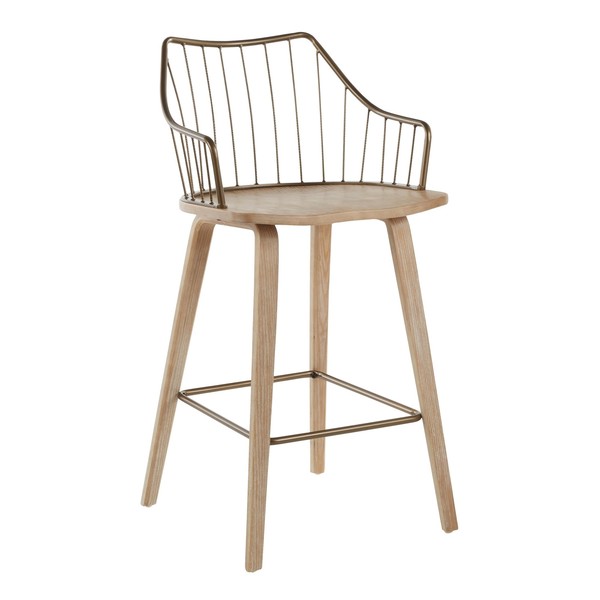 Lumisource Winston Counter Stool in White Washed Wood and Antique Copper Metal B26-WINSTN WWANCU